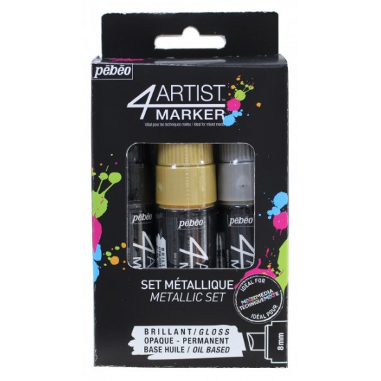 SET 3 COLOR BLACK SIVER GOLD 4ARTIST MARKER 8 MM OIL-BASED PAINT MARKER -